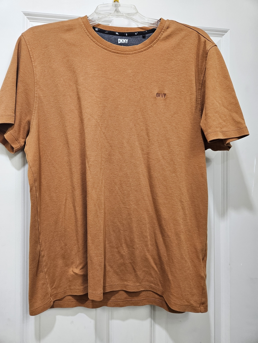 DKNY Men's Short Sleeve Crewneck Tee in Rust Orange
